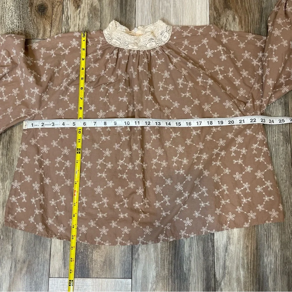 Zara Embroidered Cotton Puff Sleeve Blouse Size Medium